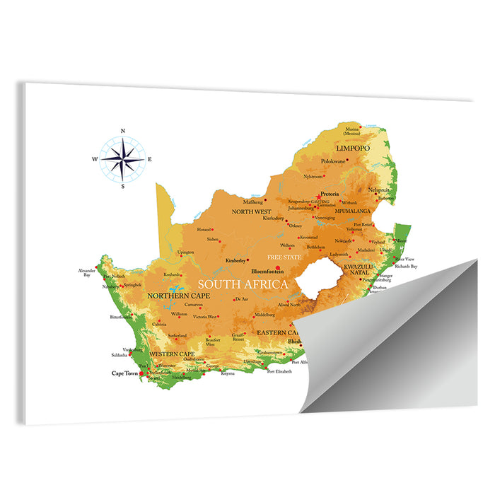 South Africa Physical Map Wall Art as a poster print