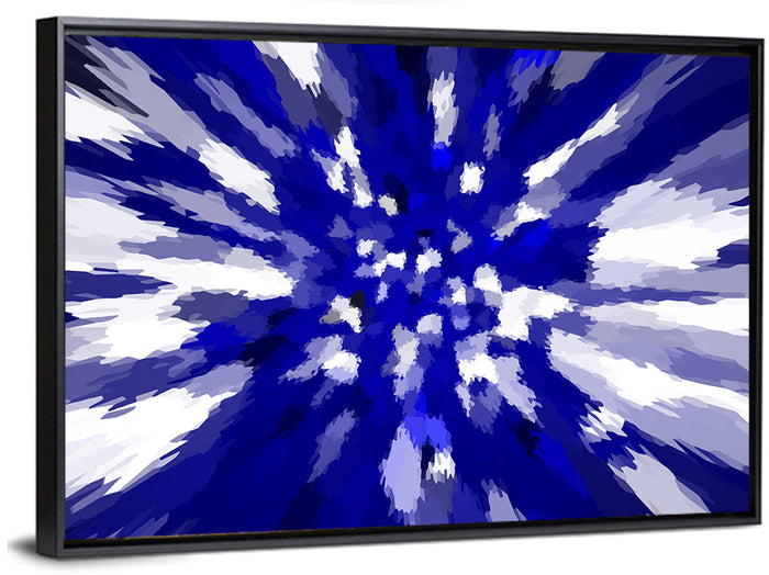 Radial Blue Starburst Wall Art as a framed canvas
