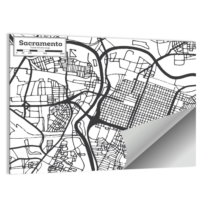 Sacramento Street Grid Map Wall Art as a poster print