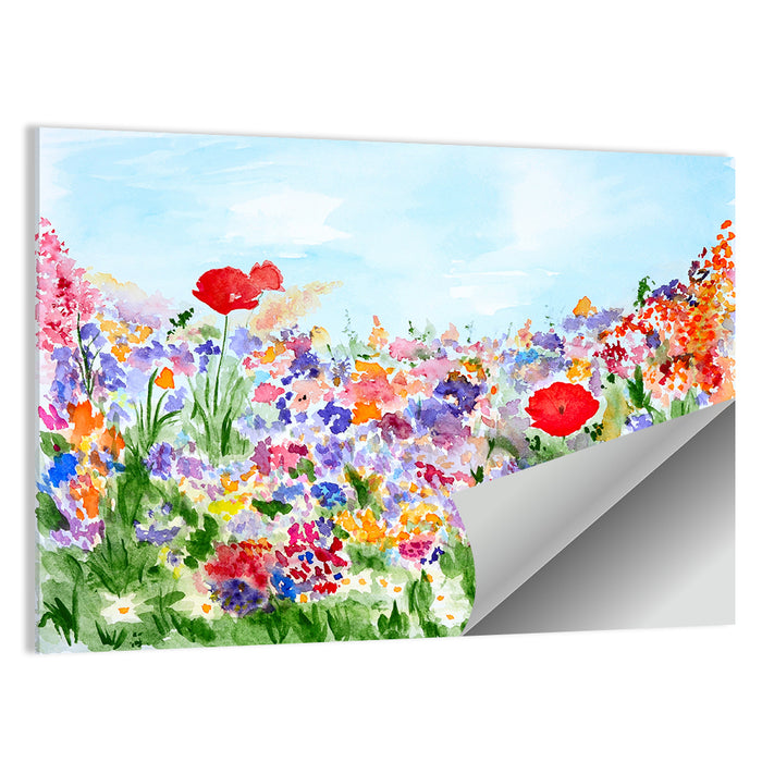 Wildflower Meadow Watercolor Wall Art as a poster print