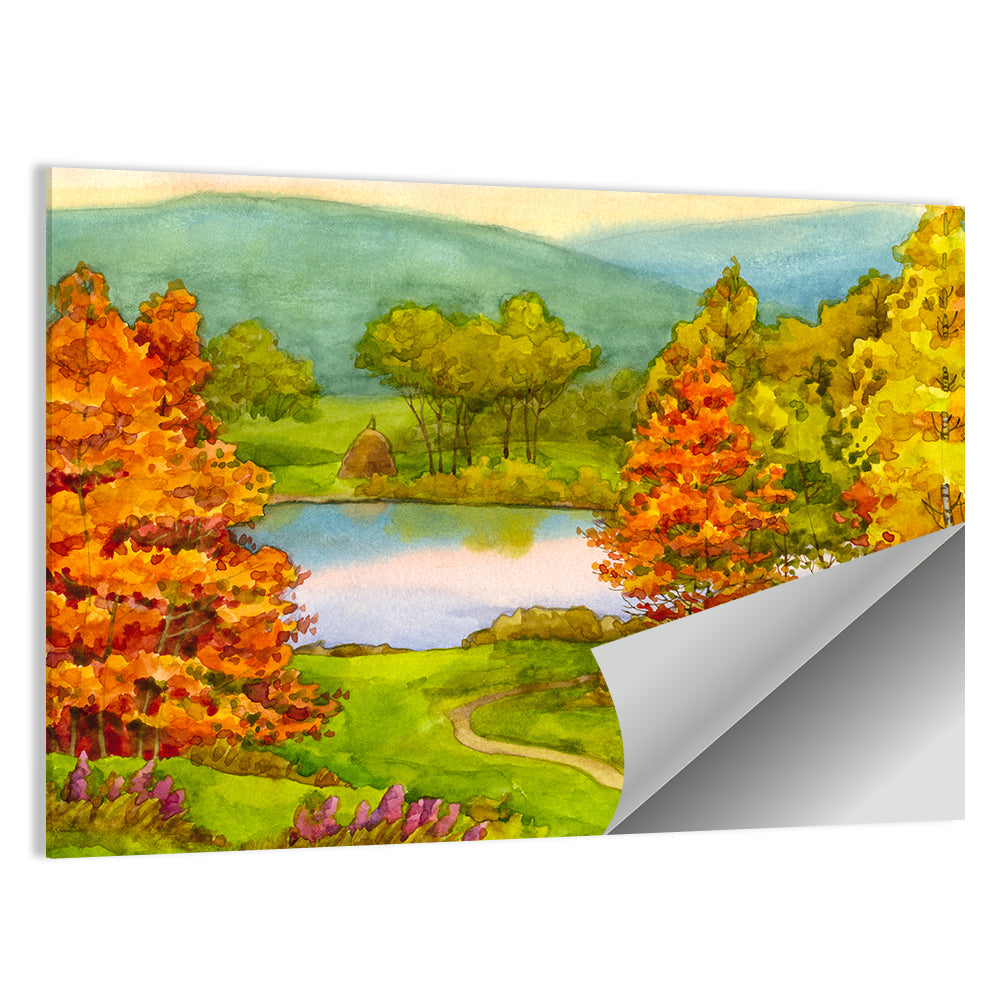 Autumn Lake with Winding Path Wall Art