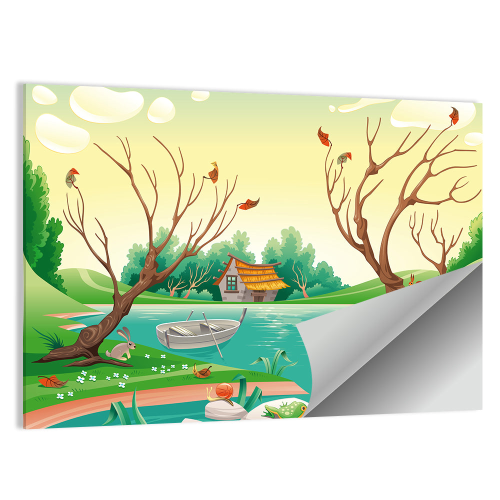 Thatched Village by the Lake Wall Art