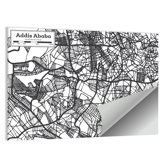 Addis Ababa Hand-drawn Map Wall Art as a poster print
