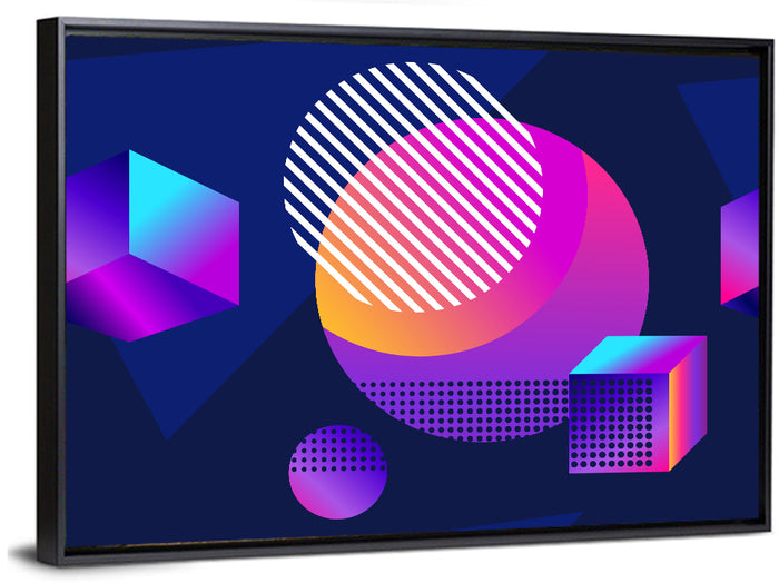 Isometric Shapes in Blue and Purple Wall Art as a framed canvas