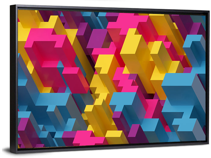Isometric Voxel Cluster Wall Art as a framed canvas