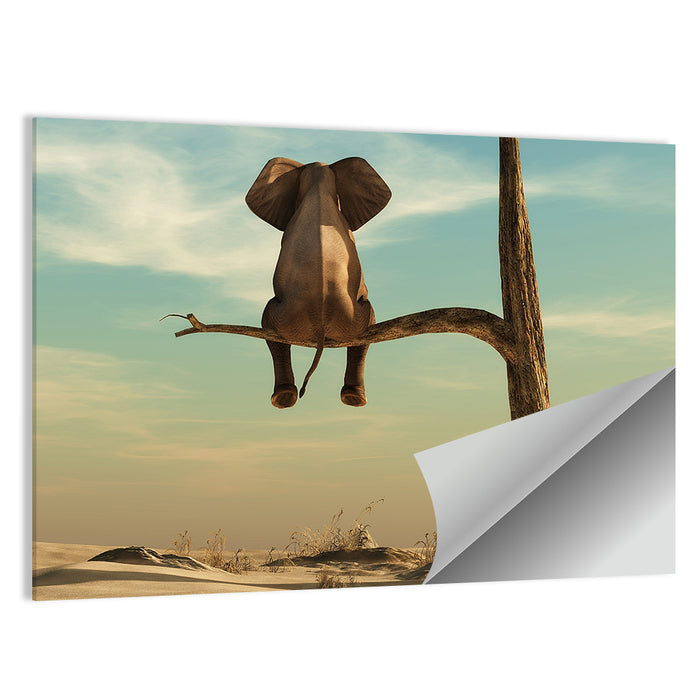 Solitary Elephant on a Tree Branch Wall Art as a poster print