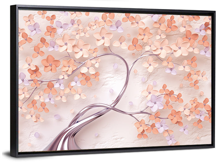 Vintage Silver Branch Blossom Wall Art as a framed canvas