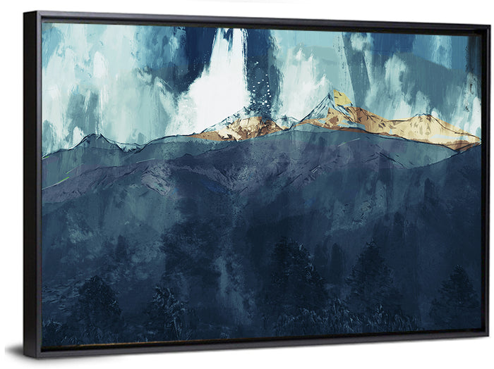 Backlit Mountain Range Wall Art as a framed canvas