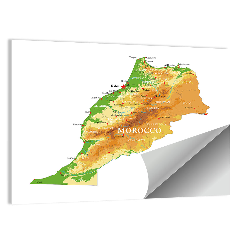 Morocco Physical Map Wall Art