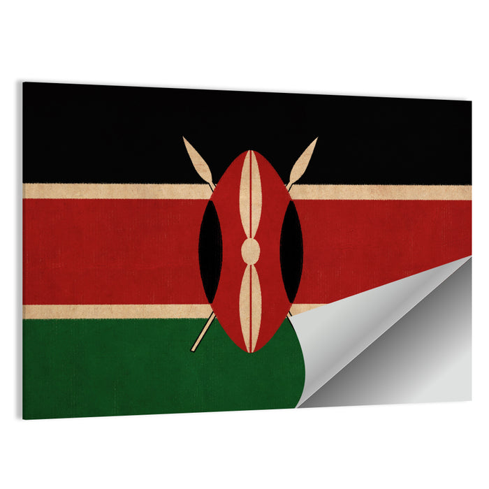 Kenyan Flag with Shield Emblem Wall Art as a poster print