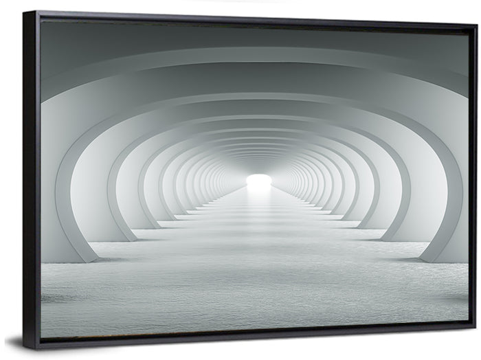 White Arched Corridor Wall Art as a framed canvas