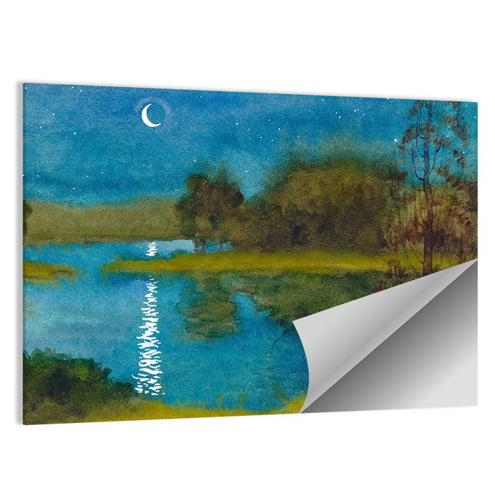 Quiet River Under Moonlight Wall Art as a poster print