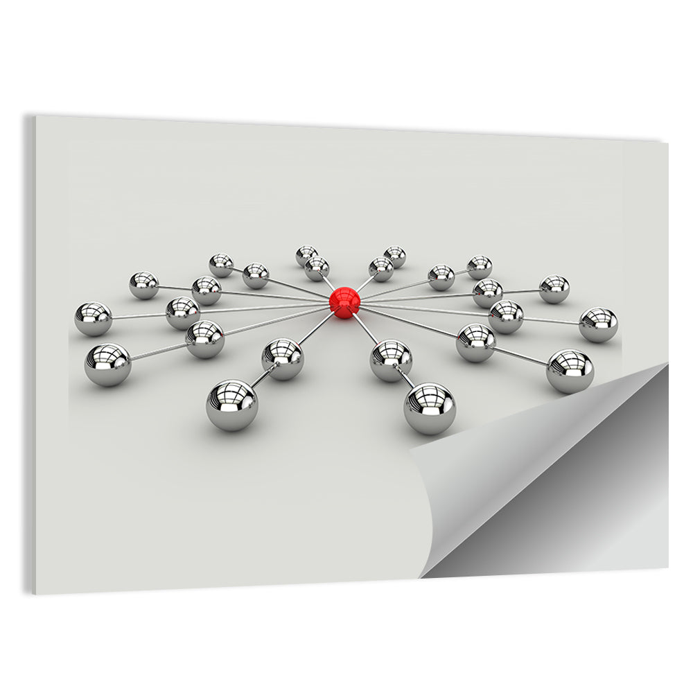 Radial Network with Red Hub Wall Art
