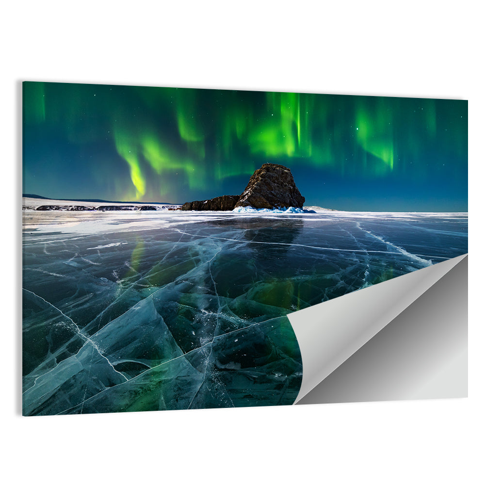 Aurora Borealis Over Frozen Lake Baikal Wall Art
