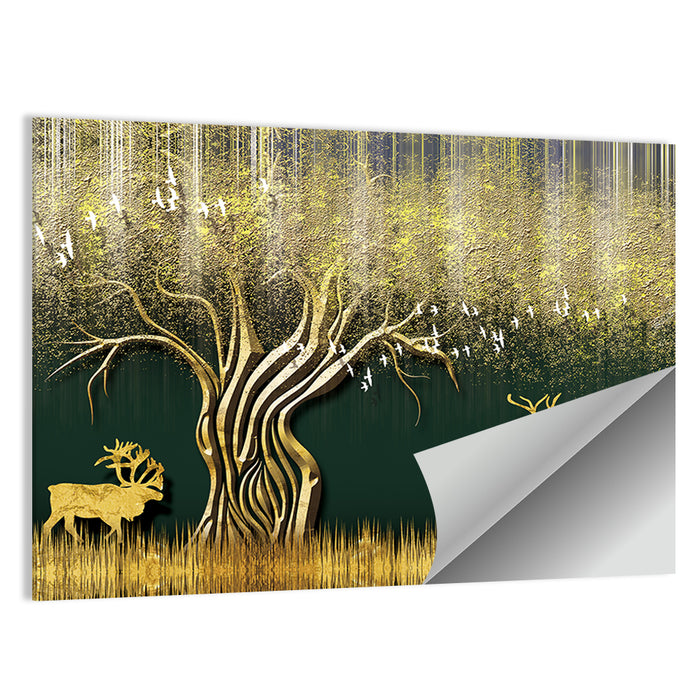 Golden Jungle Deer Scene Wall Art as a poster print