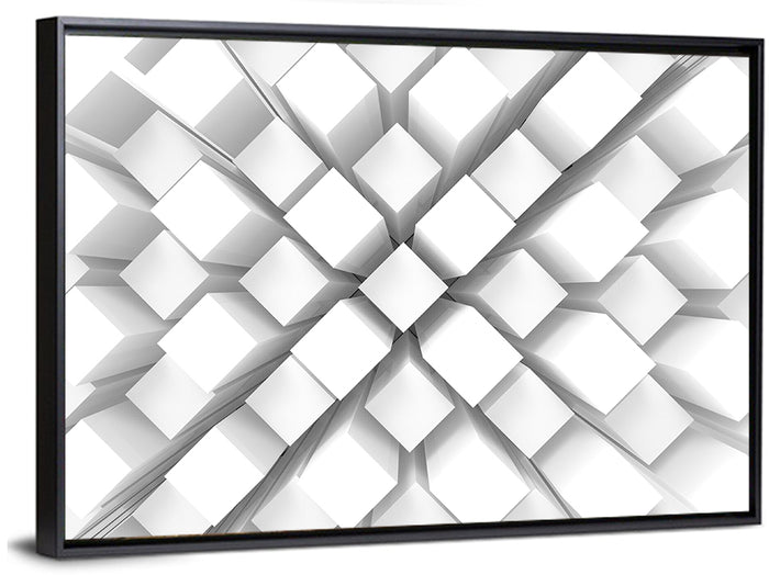 White Cube Grid Wall Art as a framed canvas