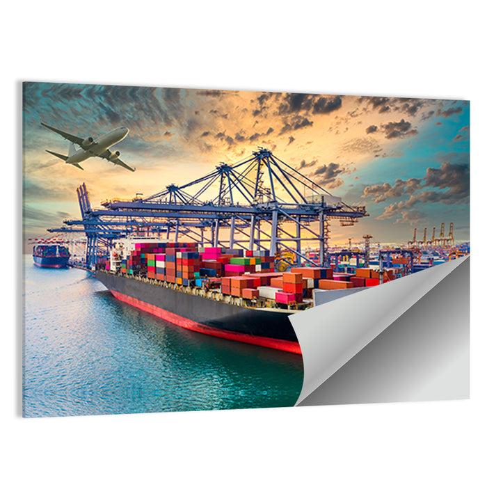 Container Ship in Harbor Wall Art as a poster print