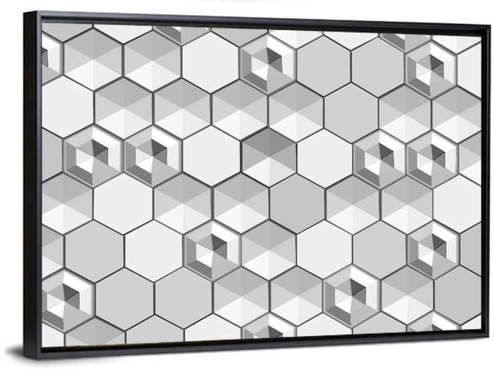 3d Isometric Hexagon Pattern Wall Art as a framed canvas