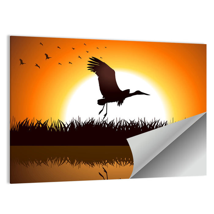 Stork Silhouette at Sunset Wall Art as a poster print