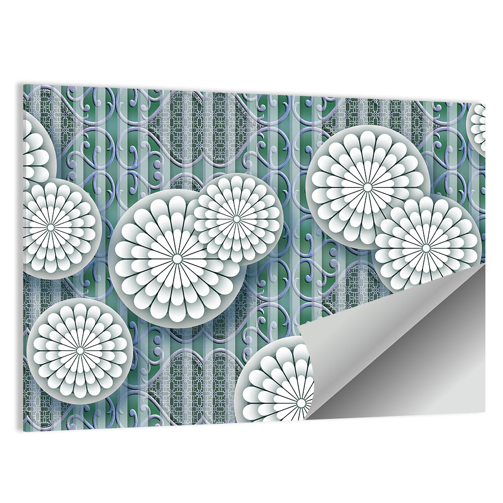 Blue Floral Scrollwork Pattern Wall Art