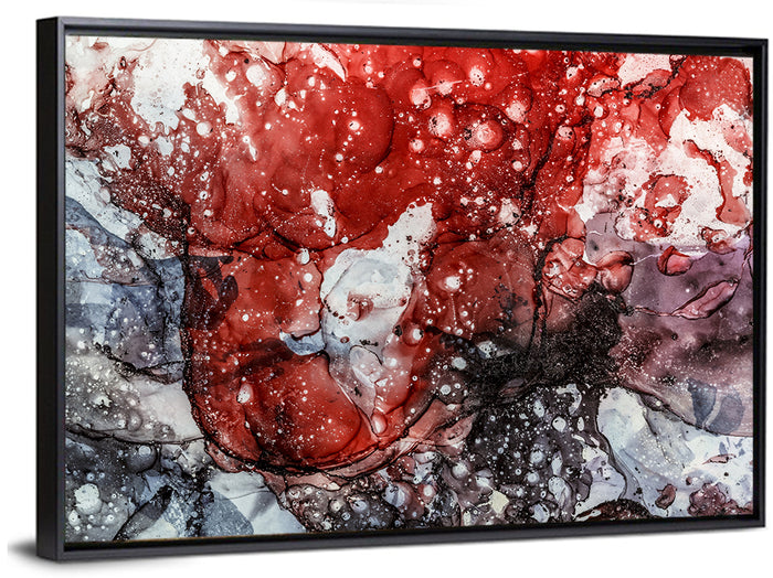 Maroon and Gray Alcohol Ink Abstract Wall Art as a framed canvas