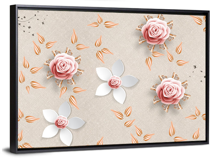 Jeweled Rose Floral Illustration Wall Art as a framed canvas