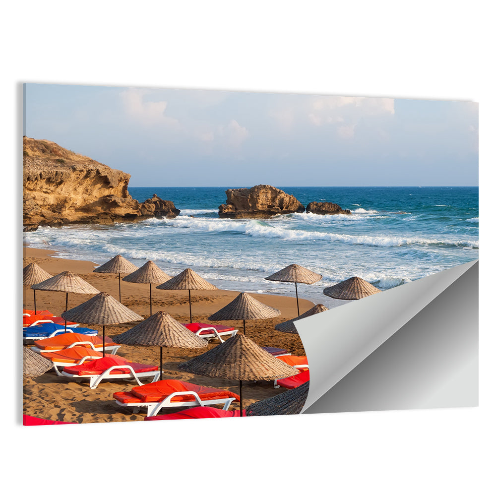 Straw Umbrellas on Sunny Beach Wall Art
