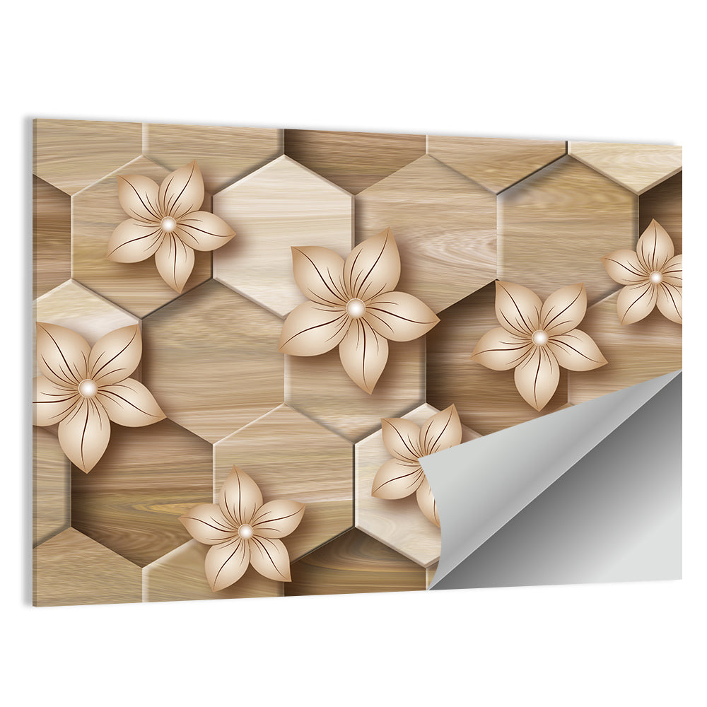 Wood Grain Honeycomb Floral Wall Art