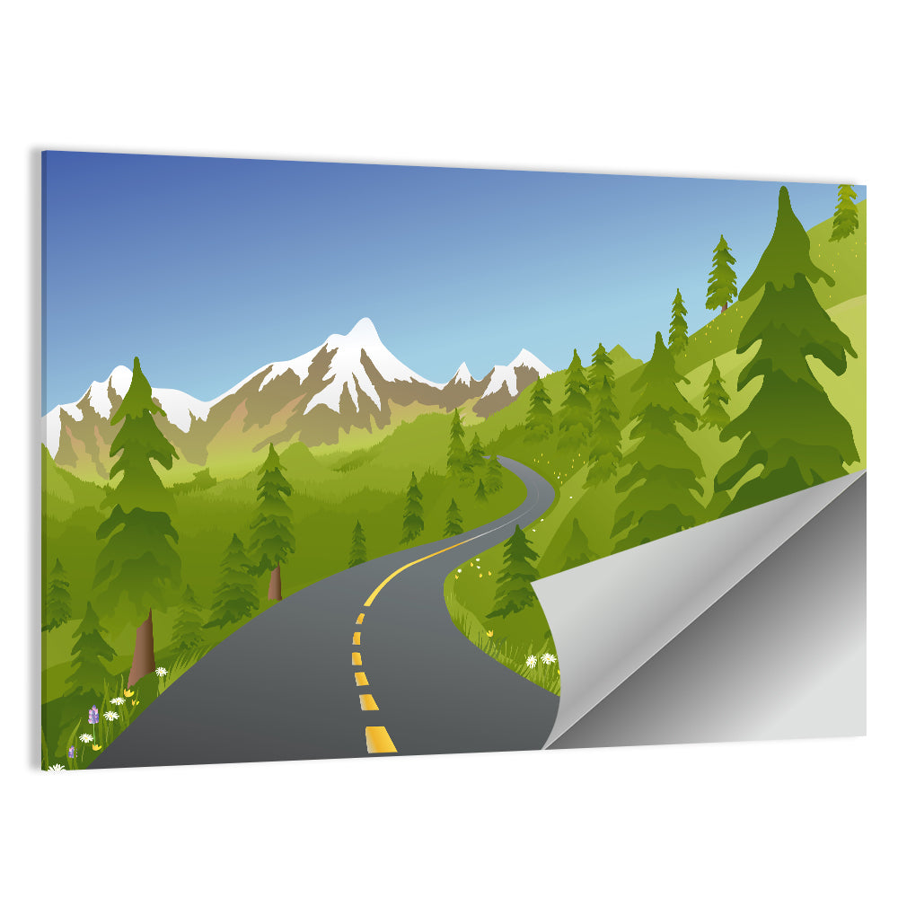 Summer Mountain Road Illustration Wall Art, poster print, landscape