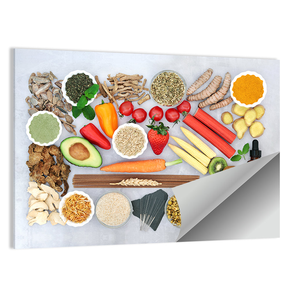 Flat Lay Health Foods and Herbs Wall Art