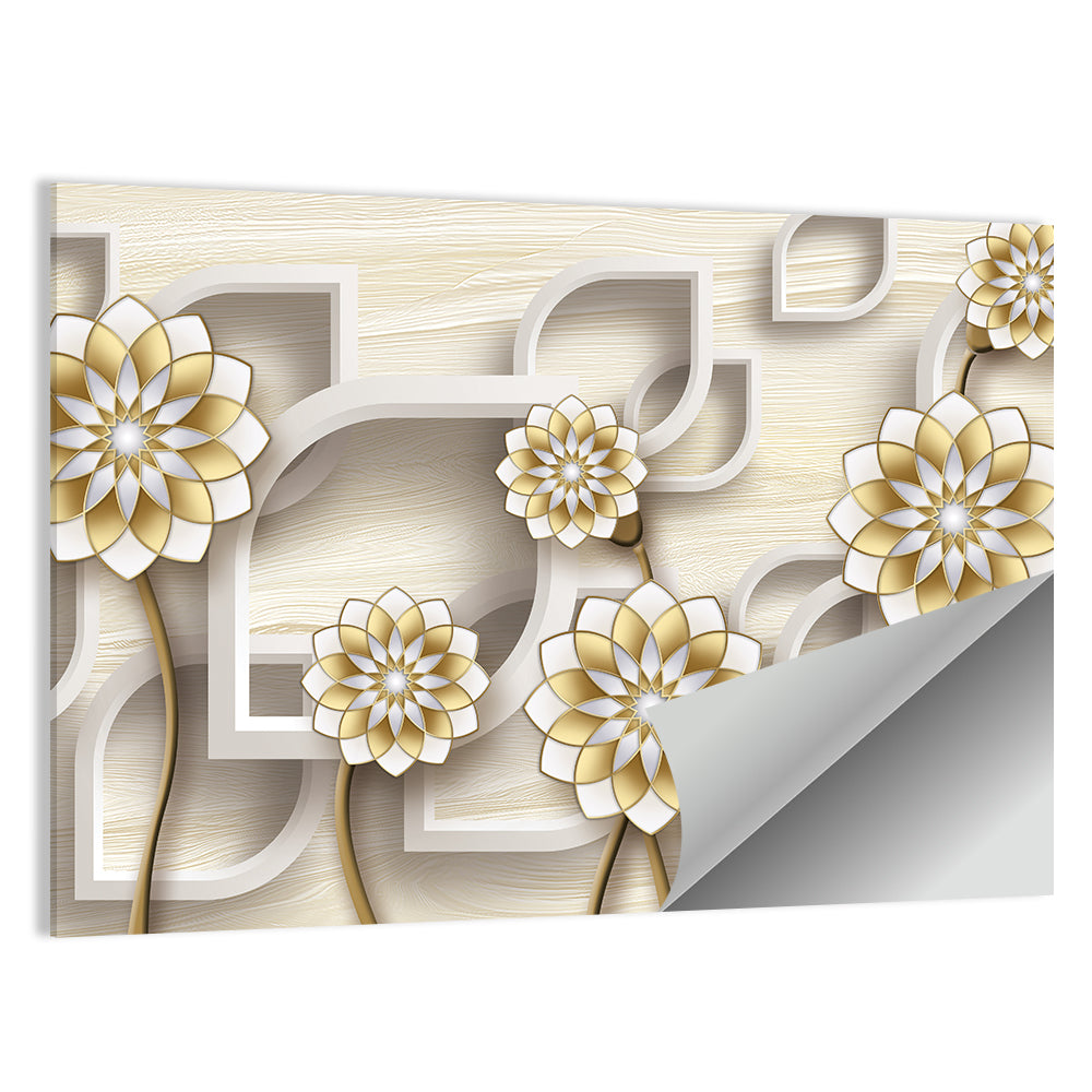 3d Floral Grid with Gold Accents Wall Art