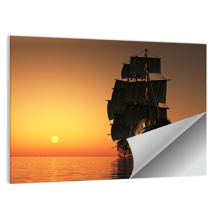 Sailing Ship at Golden Sunset Wall Art as a poster print