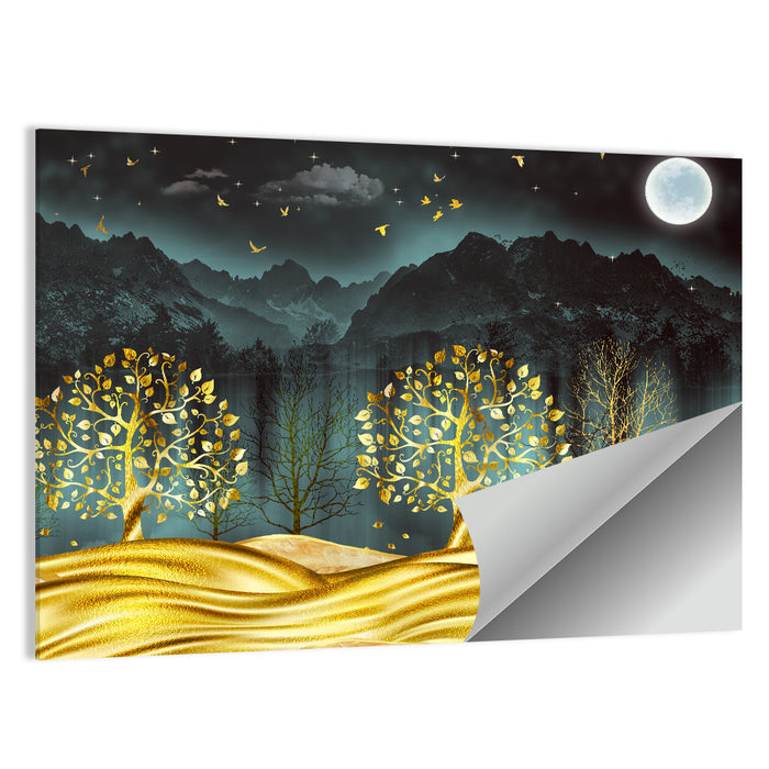Golden Moon Jungle Landscape Wall Art as a poster print