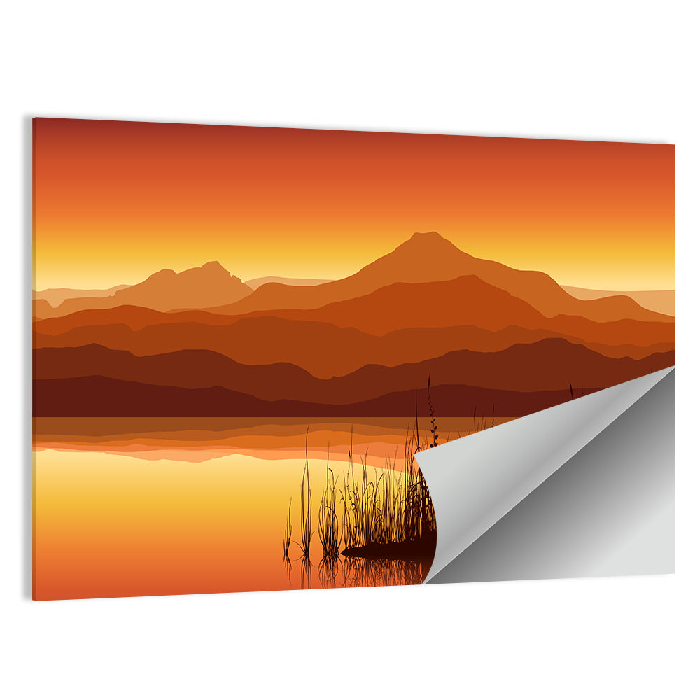 Golden Mountain Lake Sunset Wall Art