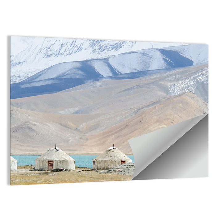 Karakul Lake Yurts with Snow Peaks Wall Art as a poster print