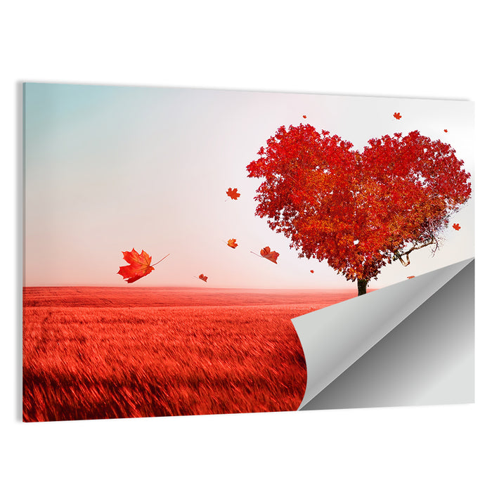 Heart-shaped Tree in Red Field Wall Art as a poster print