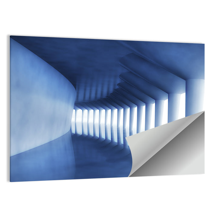 Curved Blue Corridor Wall Art as a poster print