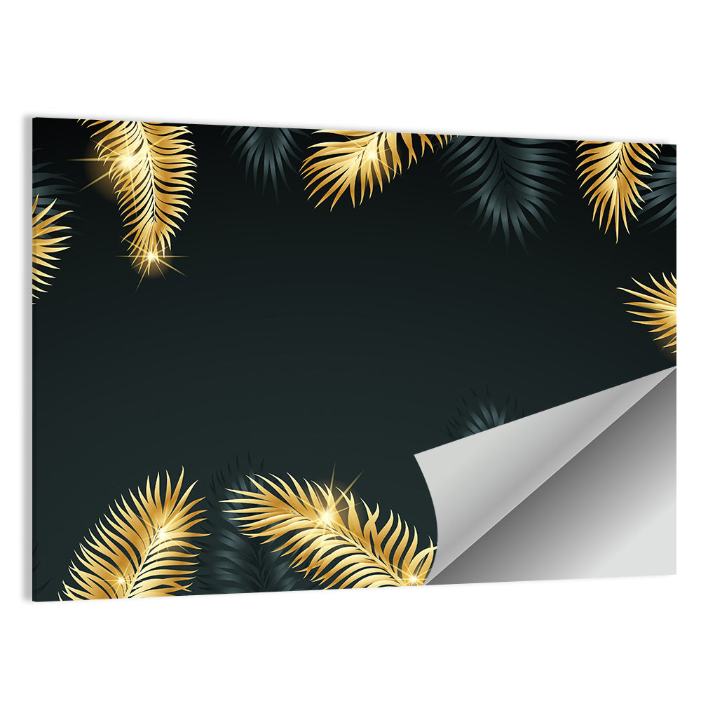 Golden Tropical Palm Leaves Abstract Wall Art