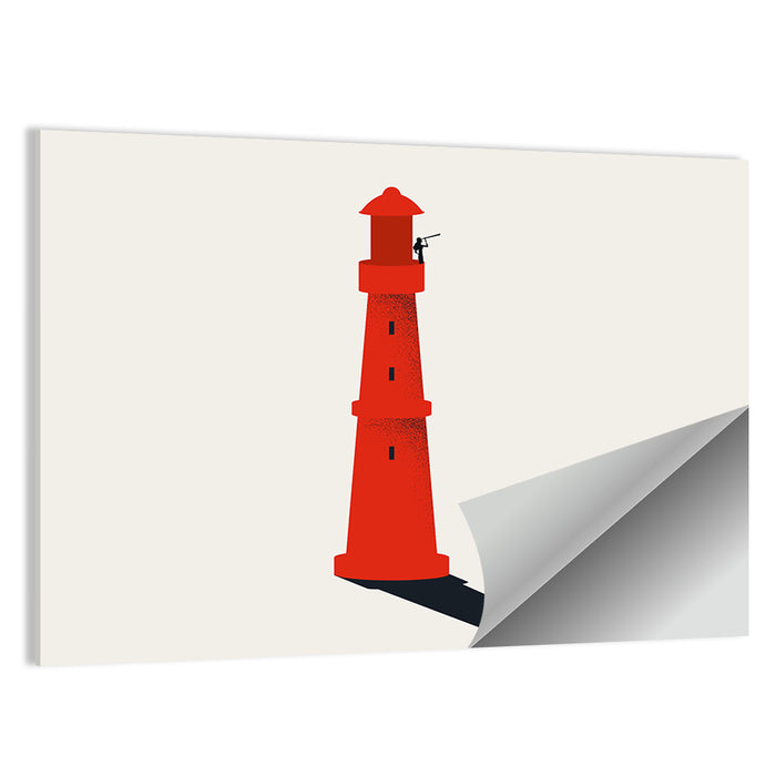 Red Lighthouse with Telescope Silhouette Wall Art as a poster print