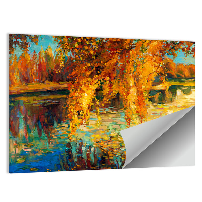 Autumn Lake with Weeping Willow Wall Art as a poster print