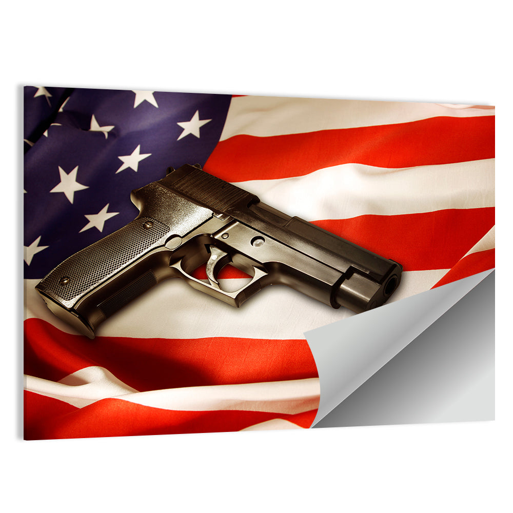 Pistol on Folded American Flag Wall Art