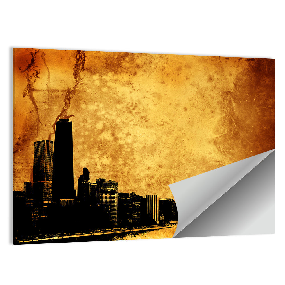 Grunge City Skyline at Dusk Wall Art