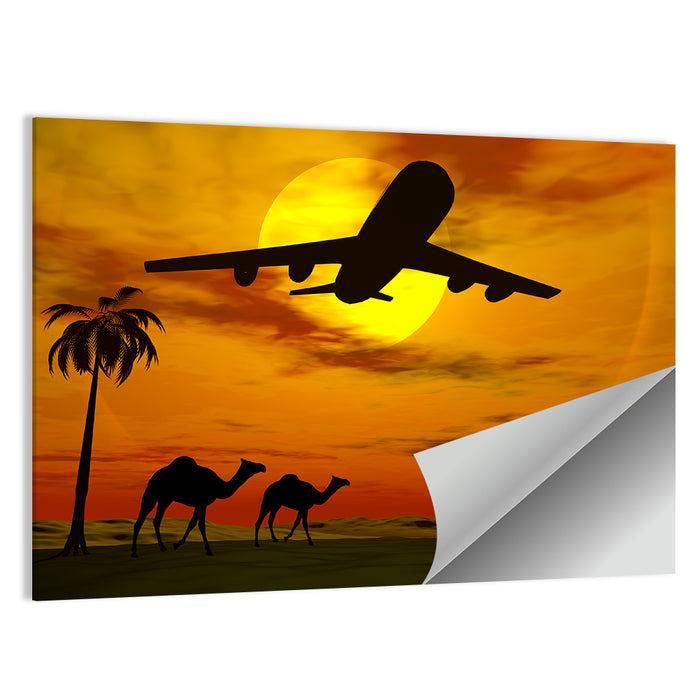 Tropical Sunset Plane Silhouette Wall Art as a poster print
