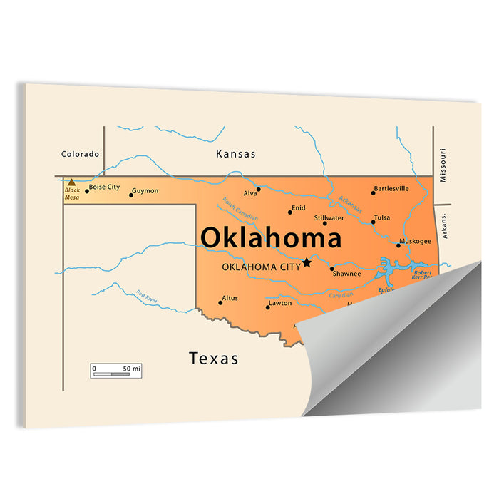 Oklahoma State Map Wall Art as a poster print