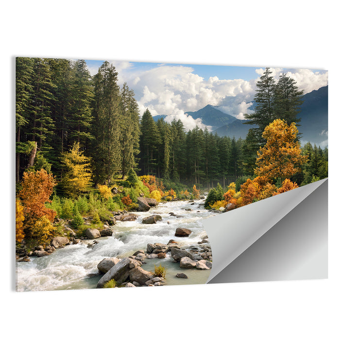 Autumn Mountain Stream with Rapids Wall Art as a poster print