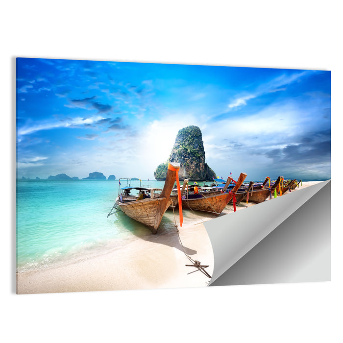 Railay Beach Long-tail Boats Wall Art as a poster print
