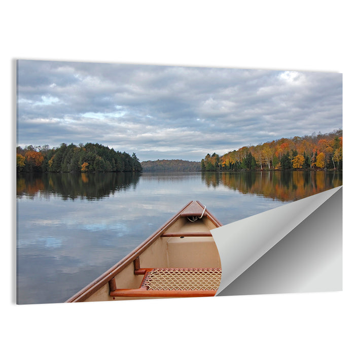 Overcast Canoe Bow on Autumn Lake Wall Art as a poster print