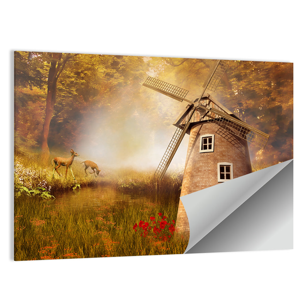 Autumn Windmill in Forest Clearing Wall Art