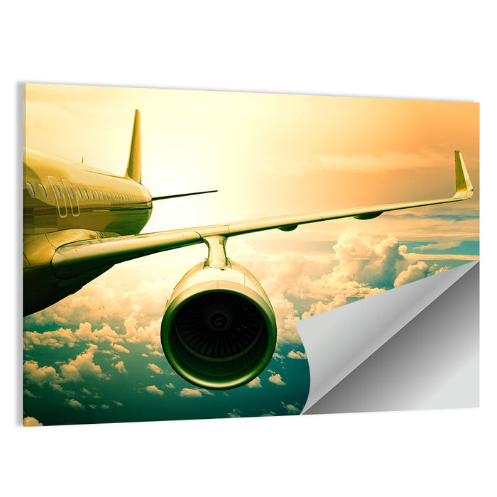Passenger Jet Wing at Sunset Wall Art as a poster print
