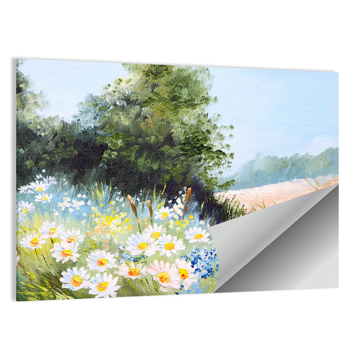 Daisy Meadow with Red Poppies Wall Art as a poster print